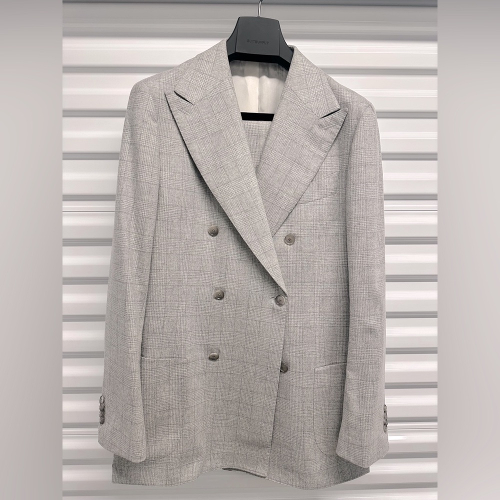 SuitSupply Light Grey Checked Double-Breasted Tailored Fit Havana Suit